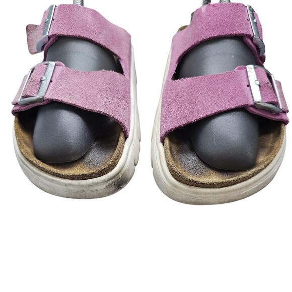 Birkenstock Papillio Sandals Womens Pink Suede Arizona Platform Preppy Boho - Picture 4 of 8